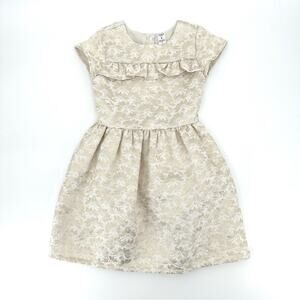Carter’s girl jacquard woven dress cream metallic gold floral Size 8